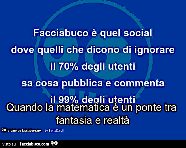 Quando la matematica รจ un ponte tra fantasia e realtร . Facciabuco รจ quel social dove quelli che dicono di ignorare il 70% degli utenti