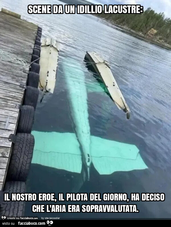 Scene da un idillio lacustre: il nostro eroe, il pilota del giorno, ha deciso che l'aria era sopravvalutata