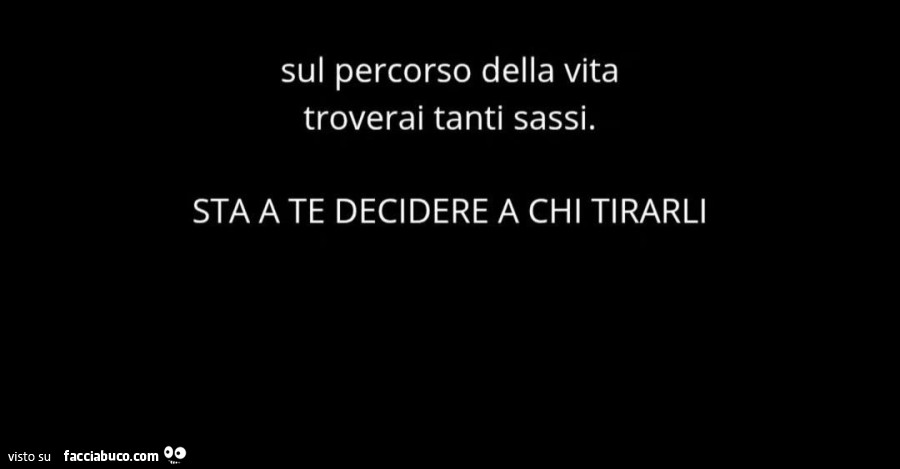 Sul percorso della vita troverai tanti sassi. Sta a te decidere a chi tirarli