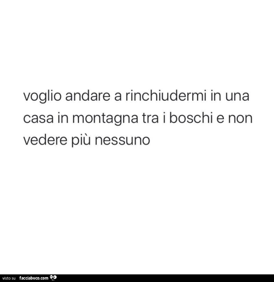 Voglio andare a rinchiudermi in una casa in montagna tra i boschi e non vedere più nessuno