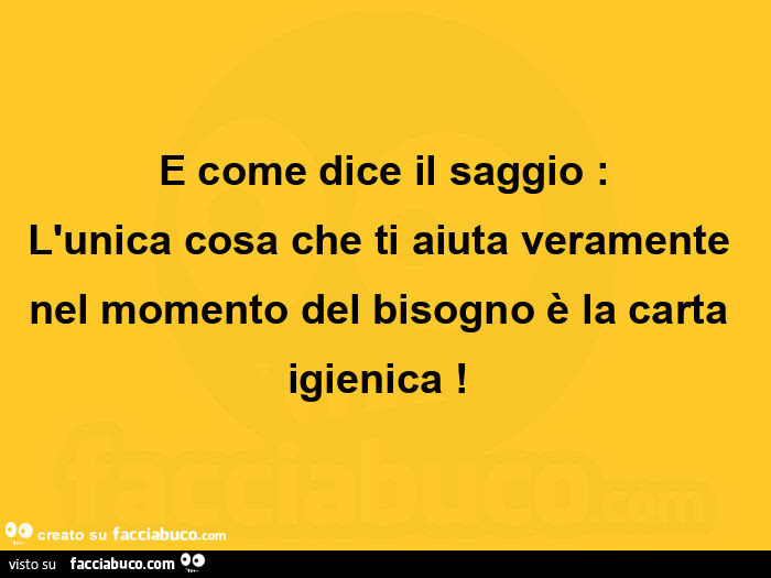E come dice il saggio: l'unica cosa che ti aiuta veramente nel momento del bisogno è la carta igienica!