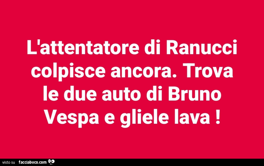 L'attentatore di Ranucci colpisce ancora. Trova le due auto di bruno vespa e gliele lava