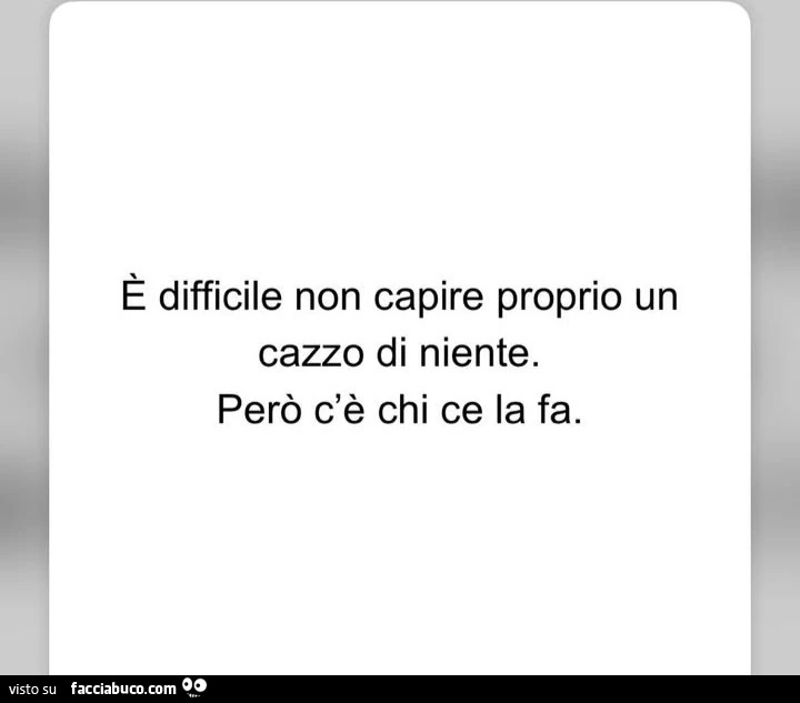È difficile non capire proprio un cazzo di niente. Però c'è chi ce la fa