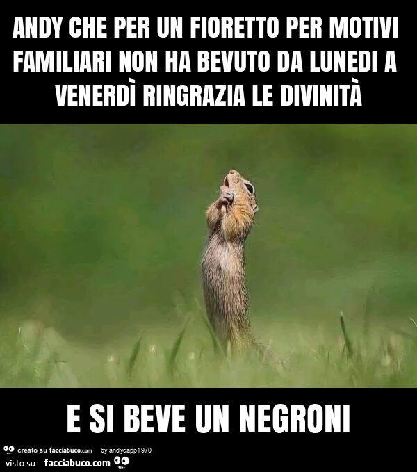 Andy che per un fioretto per motivi familiari non ha bevuto da lunedi a venerdì ringrazia le divinità e si beve un negroni
