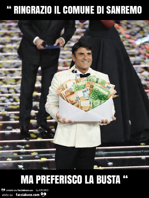 “ ringrazio il comune di sanremo ma preferisco la busta “