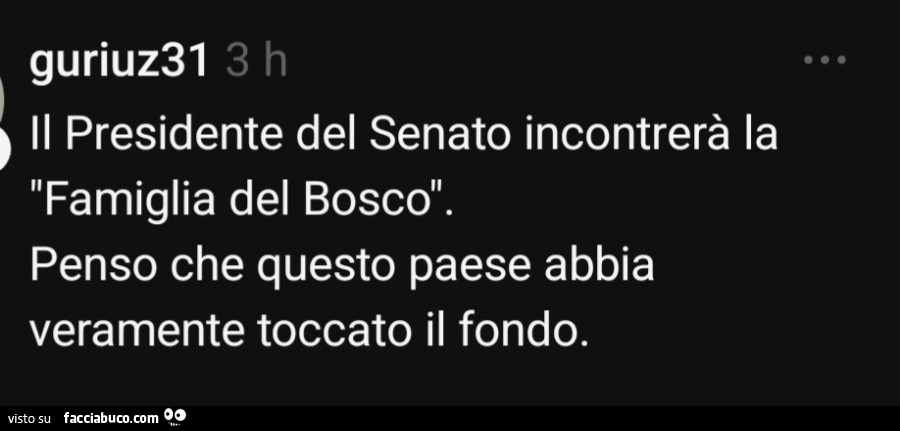 Il presidente del senato incontrerà la famiglia del bosco. Penso che questo paese abbia veramente toccato il fondo