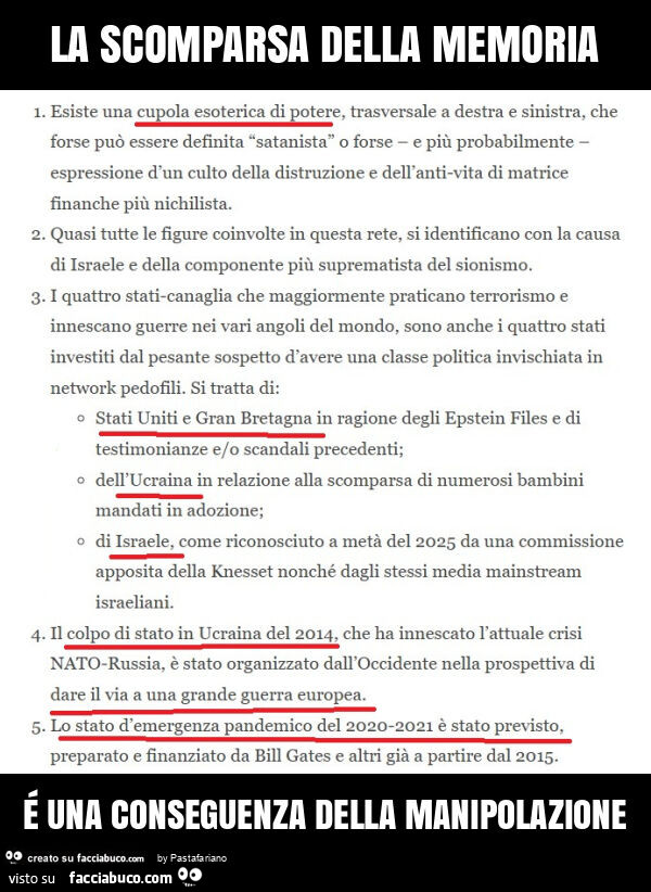 La scomparsa della memoria é una conseguenza della manipolazione