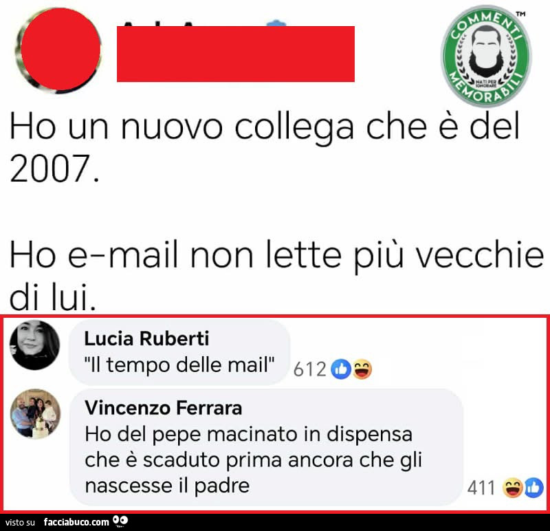 Ho un nuovo collega che è del 2007. Ho email non lette più vecchie di lui. Il tempo delle mail