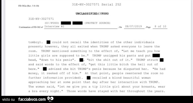 TRUMP violenta e poi tira un pugno a una bimba tredicenne