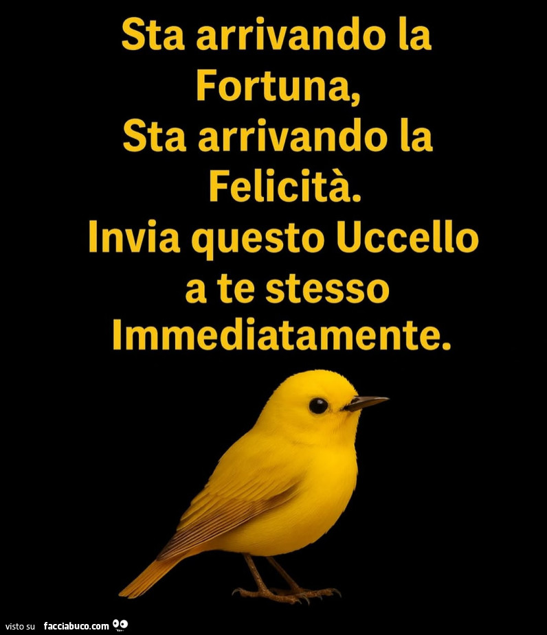Sta arrivando la fortuna, sta arrivando la felicitร . Invia questo uccello a te stesso immediatamente