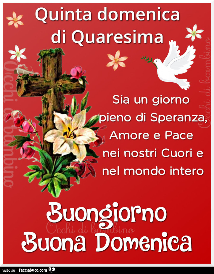 Quinta domenica di quaresima sia un giorno pieno di speranza, amore e pace nei nostri cuori e nel mondo intero. Buongiorno buona domenica