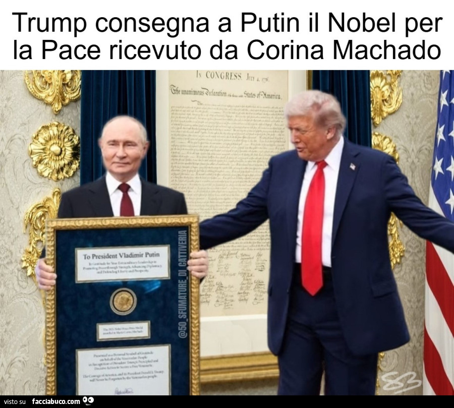 Trump consegna a Putin il Nobel ricevuto da Machado