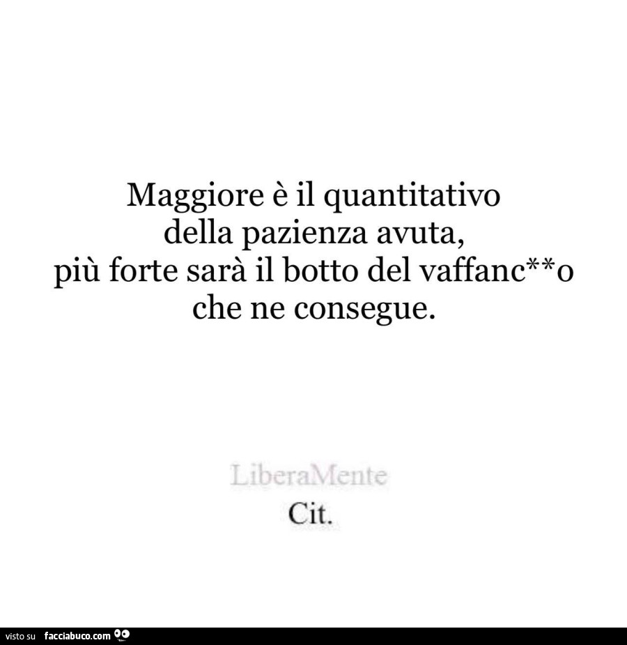 Maggiore è il quantitativo della pazienza avuta, più forte sarà il botto del vaffanculo che ne consegue