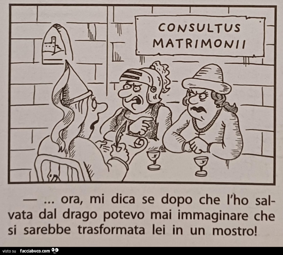 Ora mi dica se dopo che l'ho salvata dal drago potevo immaginare che si sarebbe trasformata lei in un mostro vignetta settimana enigmistica