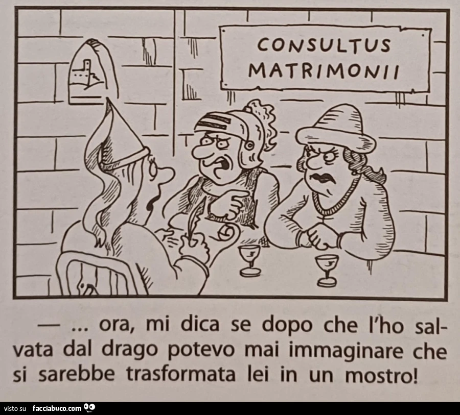 Ora mi dica se dopo che l'ho salvata dal drago potevo immaginare che si sarebbe trasformata lei in un mostro vignetta settimana enigmistica