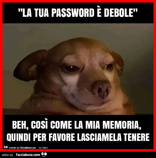 "la tua password è debole" beh, così come la mia memoria, quindi per favore lasciamela tenere
