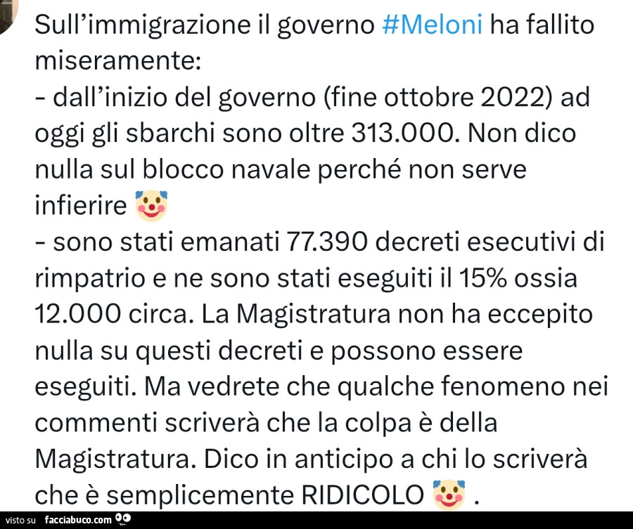Sull'immigrazione il governo meloni ha fallito miseramente: dall'inizio del governo ad oggi gli sbarchi sono oltre 313.000