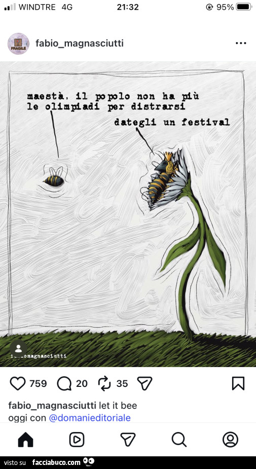 Maestà, il popolo non ha più le olimpiadi per distrarsi. Dategli un festival