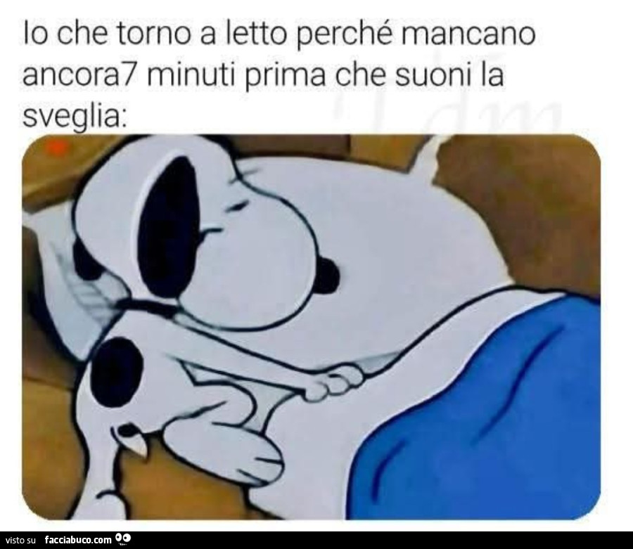 Io che torno a letto perché mancano ancora 7 minuti prima che suoni la sveglia snoopy