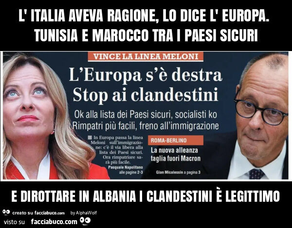 L' italia aveva ragione, lo dice l' europa. Tunisia e marocco tra i paesi sicuri e dirottare in albania i clandestini è legittimo