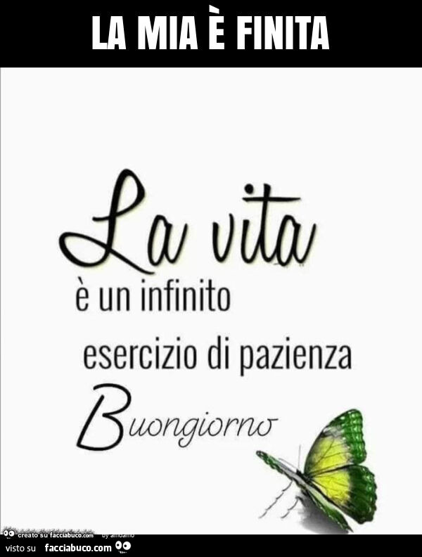 La mia è finita. La vita è un infinito esercizio di pazienza. Buongiorno