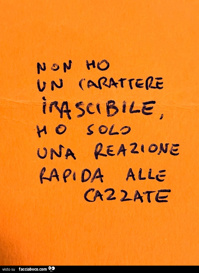 Non ho un carattere irascibile, ho solo una reazione rapida alle cazzate