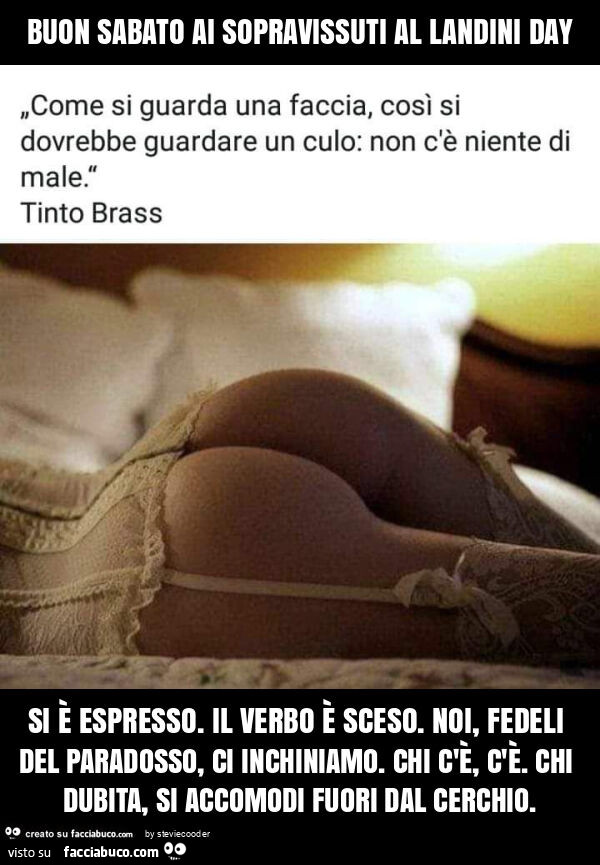 Buon sabato ai sopravissuti al landini day si è espresso. Il verbo è sceso. Noi, fedeli del paradosso, ci inchiniamo. Chi c'è, c'è. Chi dubita, si accomodi fuori dal cerchio