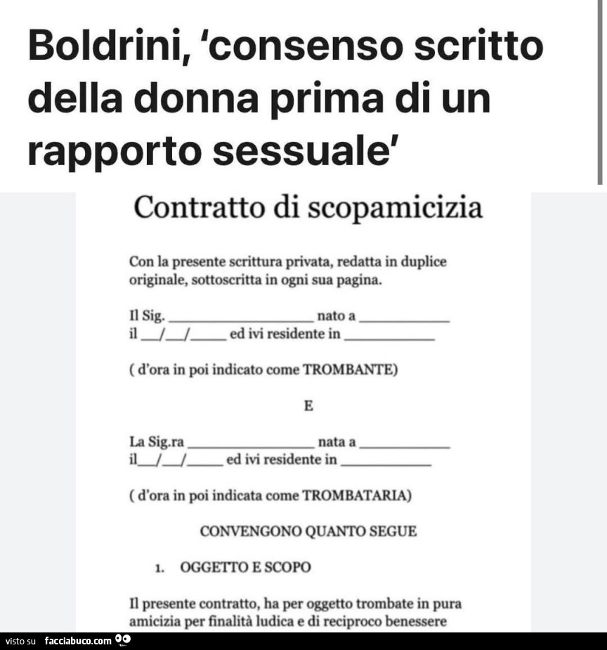 Boldrini, consenso scritto della donna prima di un rapporto sessuale