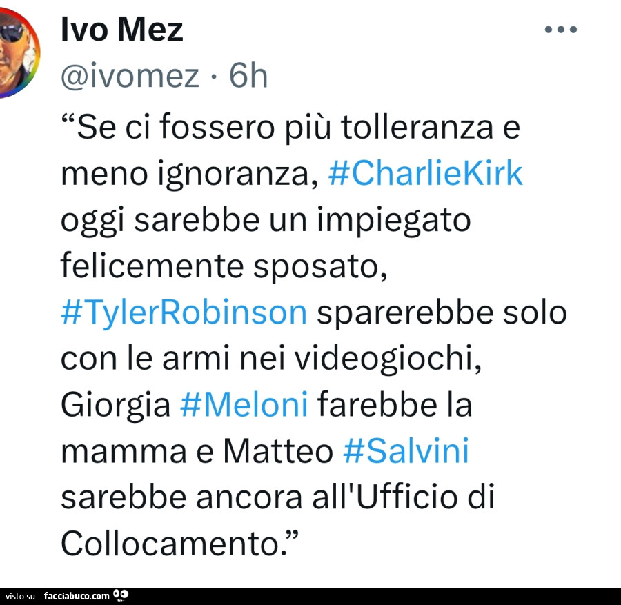 Se ci fossero più tolleranza e meno ignoranza, charliekirk oggi sarebbe un impiegato felicemente sposato