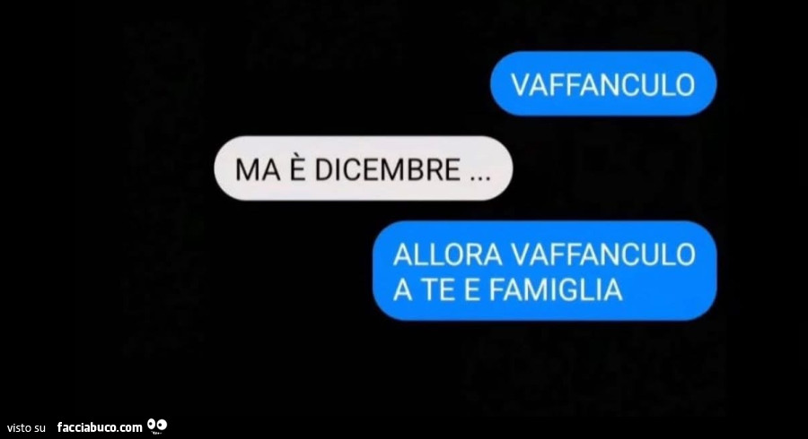 Vaffanculo. Ma è dicembre. Allora vaffanculo a te e famiglia