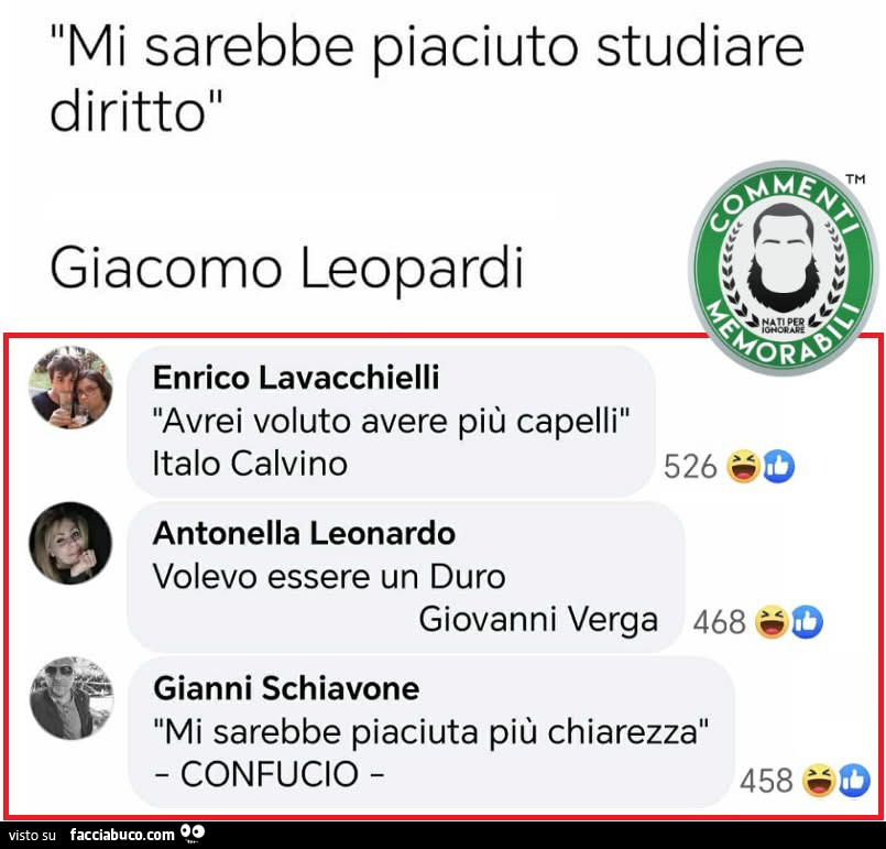 Mi sarebbe piaciuto studiare diritto. Giacomo Leopardi. Avrei voluto avere più capelli. Italo Calvino