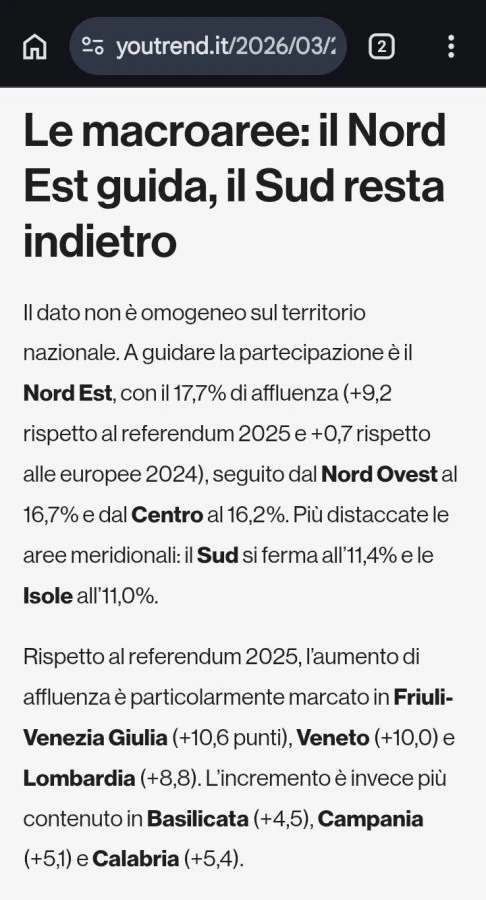 Le macroaree: il nord est guida, il sud resta indietro