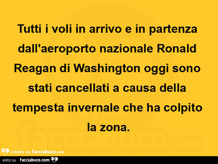 Tutti i voli in arrivo e in partenza dall'aeroporto nazionale ronald reagan di washington oggi sono stati cancellati a causa della tempesta invernale che ha colpito  la zona