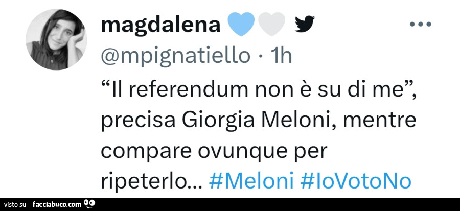 Il referendum non รจ su di me, precisa giorgia meloni, mentre compare ovunque per ripeterlo
