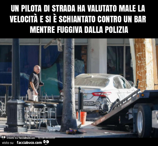Un pilota di strada ha valutato male la velocità e si è schiantato contro un bar mentre fuggiva dalla polizia
