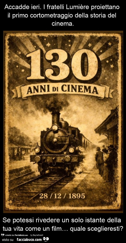 Accadde ieri. I fratelli lumière proiettano il primo cortometraggio della storia del cinema. Se potessi rivedere un solo istante della tua vita come un film&hellip; quale sceglieresti?