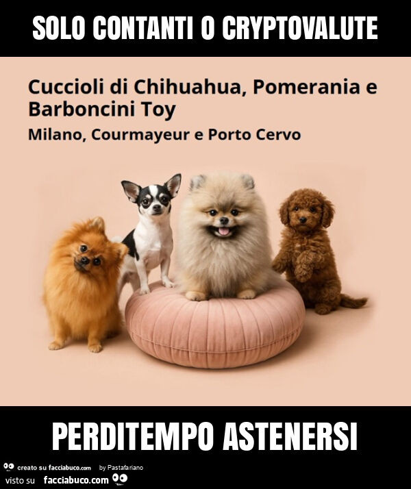 Solo contanti o cryptovalute perditempo astenersi