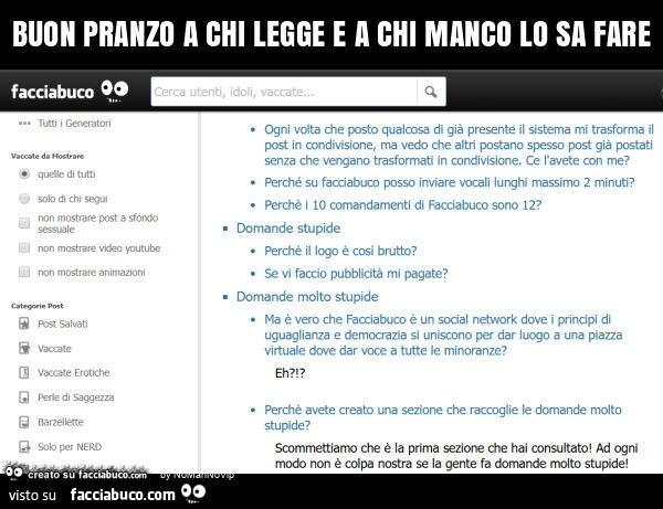 Buon pranzo a chi legge e a chi manco lo sa fare