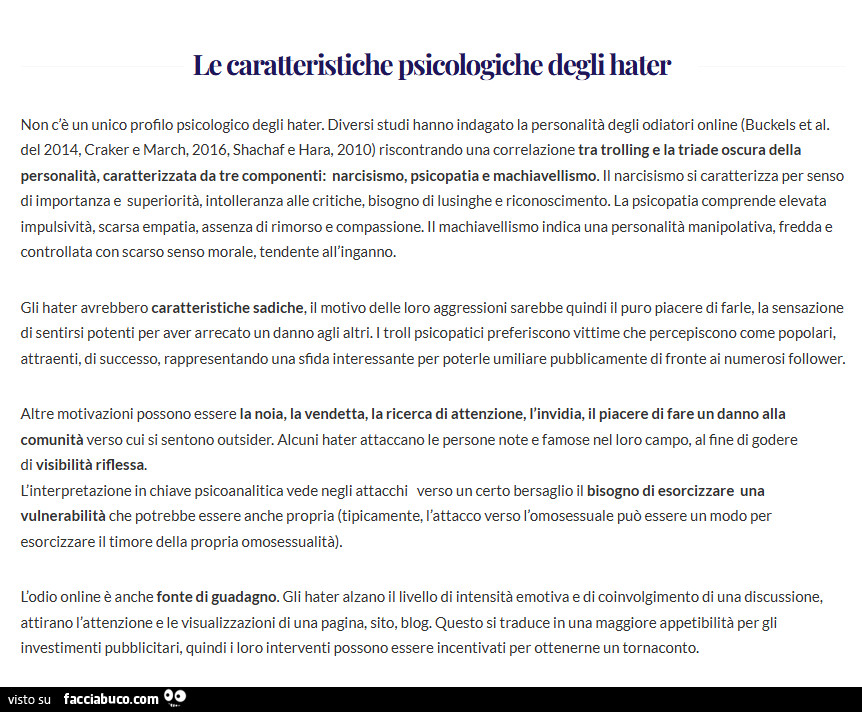 Le caratteristiche psicologiche degli hater