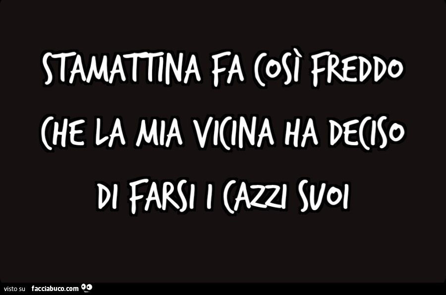 Stamattina fa così freddo che la mia vicina ha deciso di farsi i cazzi suoi