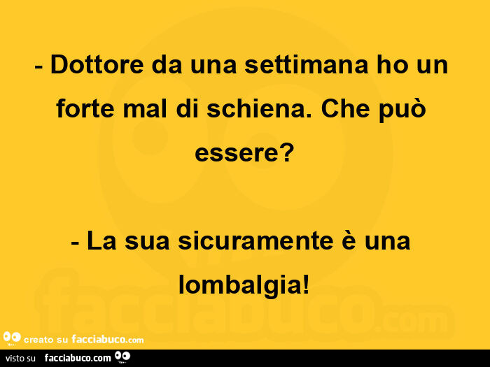 Dottore da una settimana ho un forte mal di schiena. Che può essere? La sua sicuramente è una lombalgia