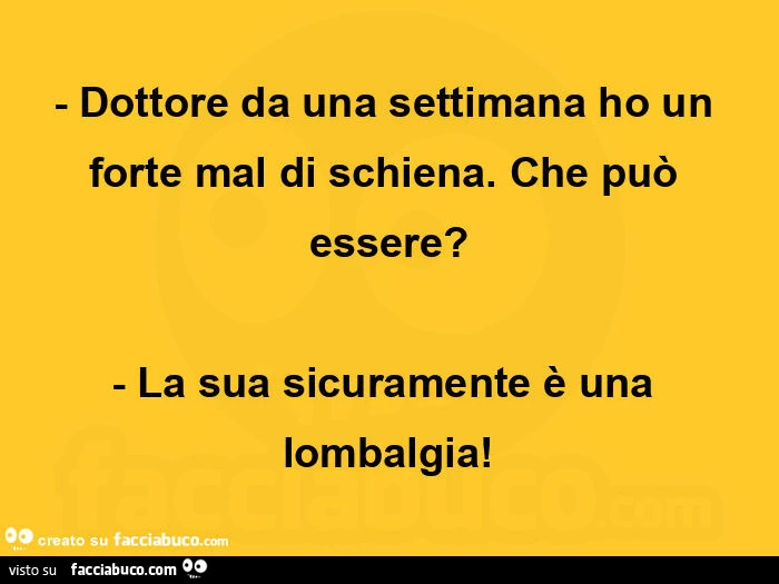 Dottore da una settimana ho un forte mal di schiena. Che può essere? La sua sicuramente è una lombalgia