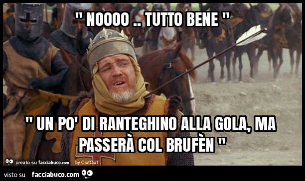 " noooo. Tutto bene " " un po' di ranteghino alla gola, ma passerร col brufรจn "