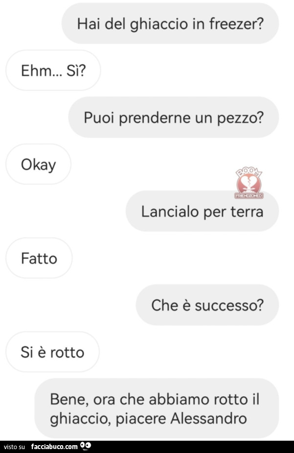 Hai del ghiaccio in freezer? Ehm… si. Puoi prenderne un pezzo? Okay