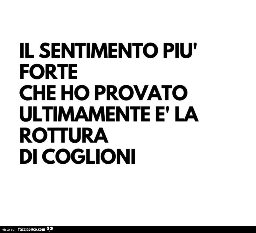 Il sentimento piรน forte che ho provato ultimamente รจ la rottura di coglioni