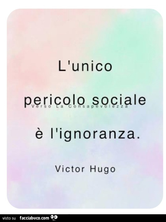 L'unico pericolo sociale è l'ignoranza. Victor Hugo
