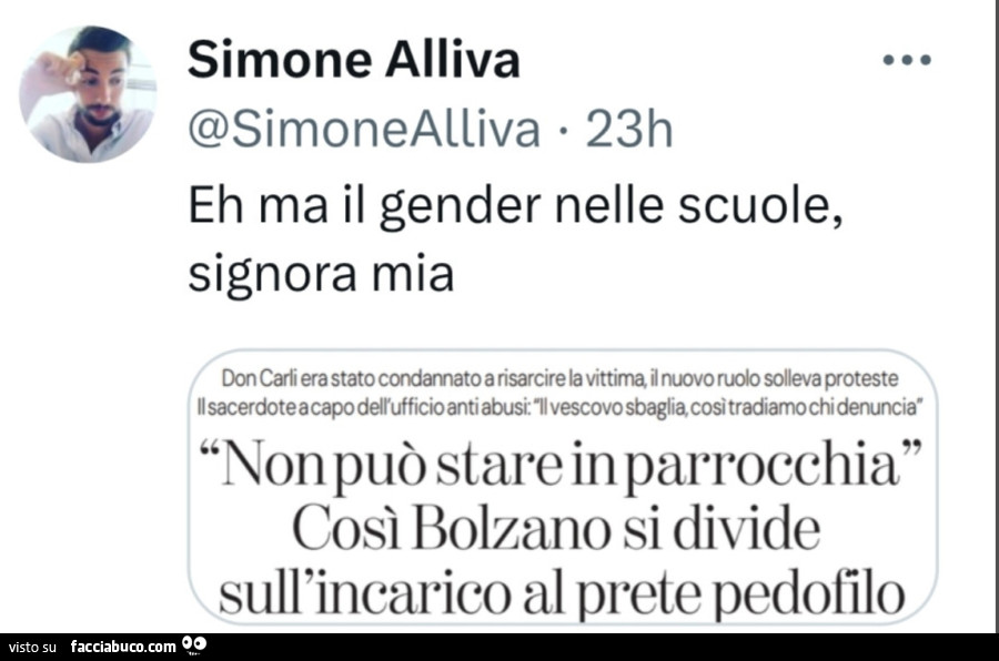 Eh ma il gender nelle scuole, signora mia. Non può stare in parrocchia così bolzano si divide sull'incarico al prete pedofilo