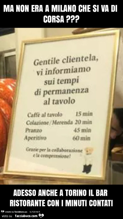Ma non era a milano che si va di corsa? Adesso anche a torino il bar ristorante con i minuti contati