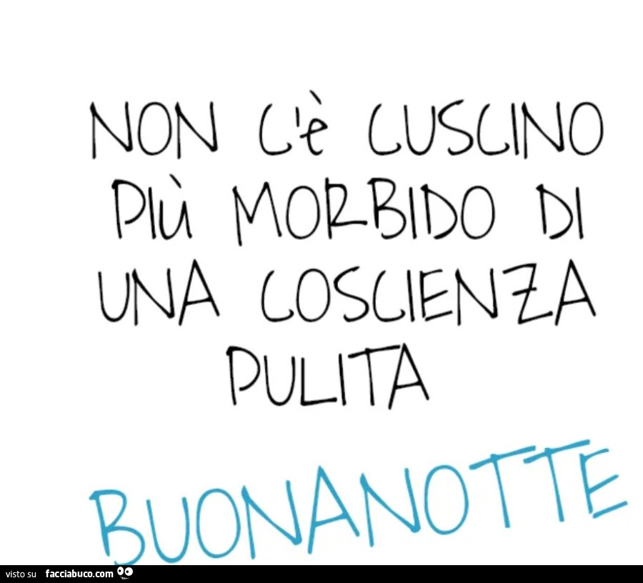 Non c'è cuscino più morbido di una coscienza pulita. Buonanotte