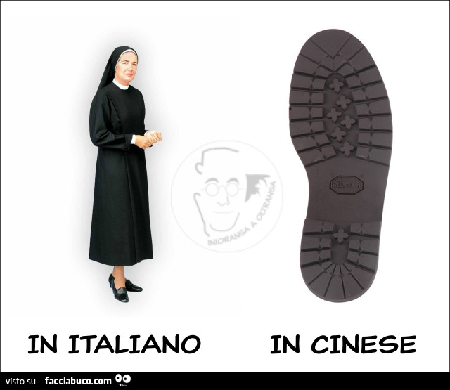 In italiano in cinese. Suora suola